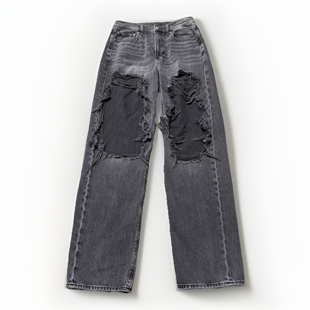 American Eagle Jeans Womens 4 Black High Rise Baggy Jean Distressed